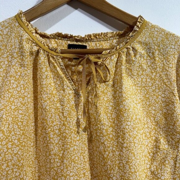 Talbots Top Women Women's Yellow Long  Sleeve Split V Neck Eyelet‎  Tunic SZ LP - Picture 3 of 14